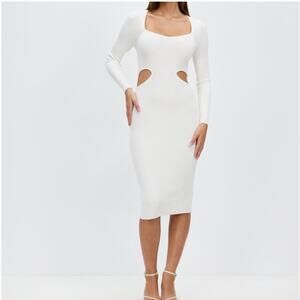 NWT Abercrombie &‎ Fitch Cream Ribbed Knit Long Sleeve Cutout Bodycon Maxi Dress